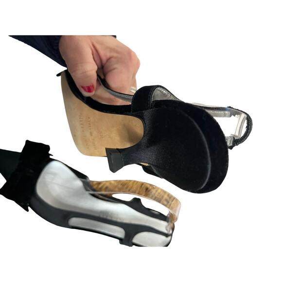 Anne Klein Vintage Slingback Heels 8.5 Black Satin Bow Kitten Made in Italy - Picture 4 of 9